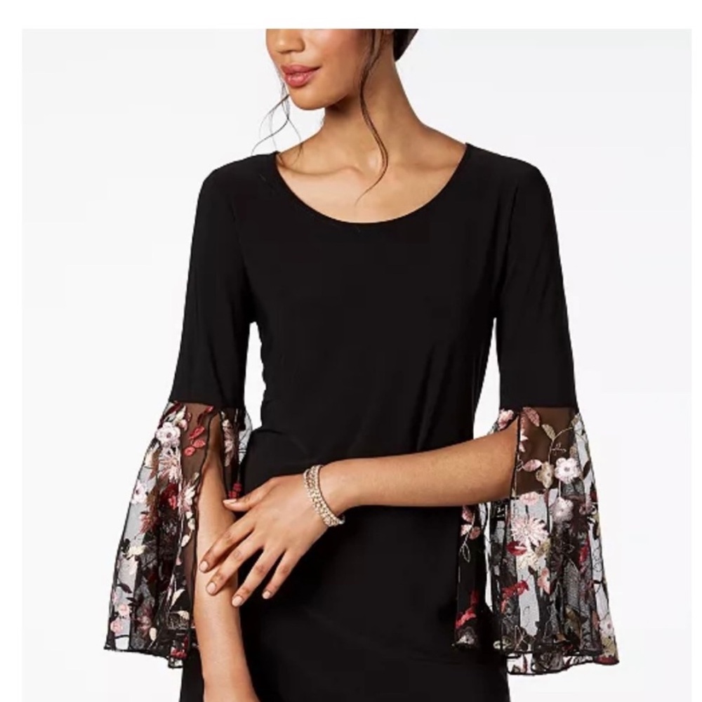 MSK black dress with dramatic embroidered sleeves, size 2X.